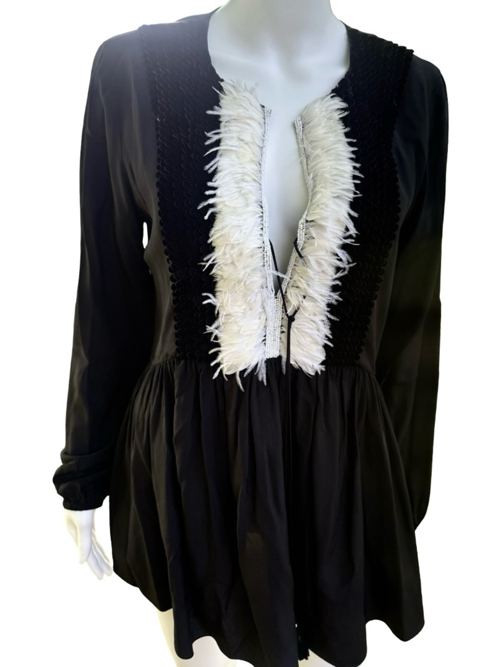 VIntage FIGUE | Feathered Black Evening Tunic